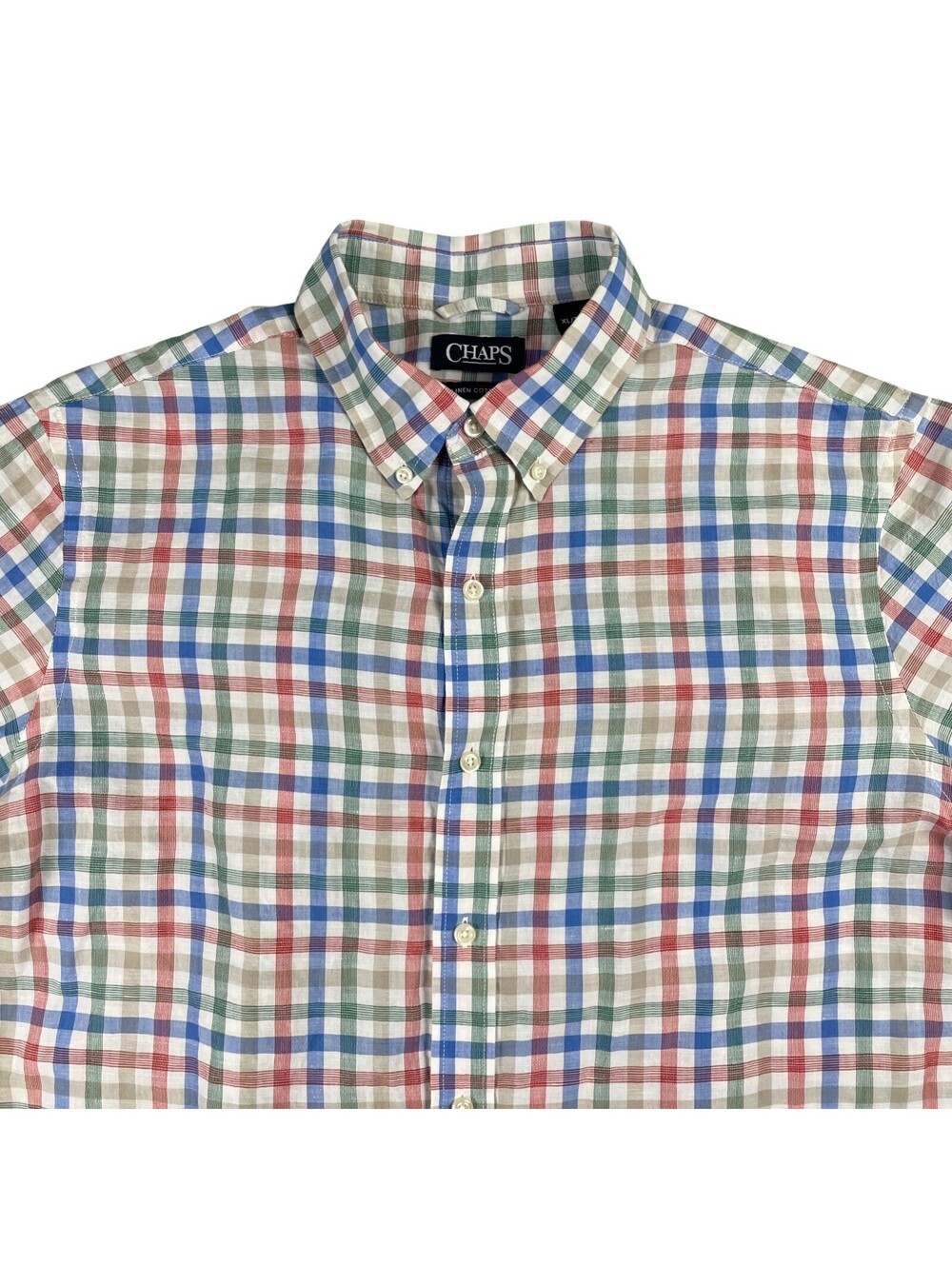 Chaps Gingham Plaid Linen Blend Shirt Button Down Short Sleeve Men’s XL Summer